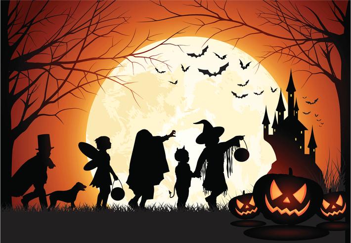 halloween full moon children trick or treating