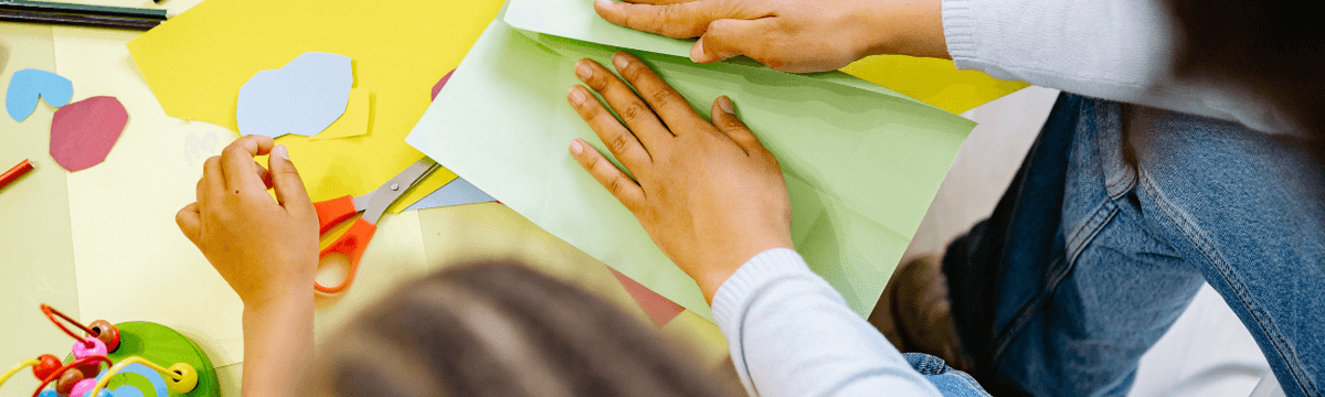 Children building paper crafts at the hellenic children's museum