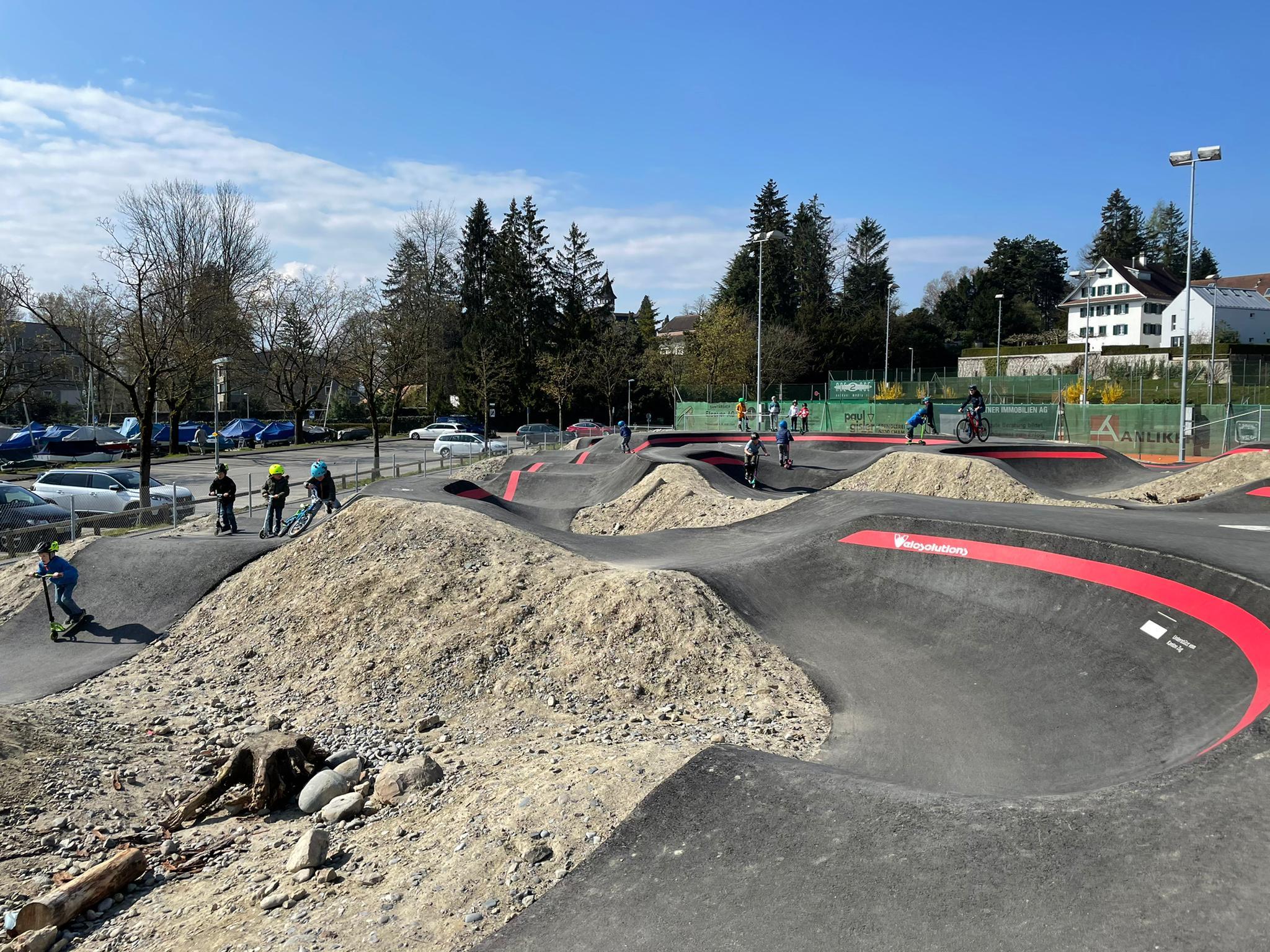 The pump-track in Cham, near Zug where kids can spend the day skateboarding, rollerblading and cycling in safety.  