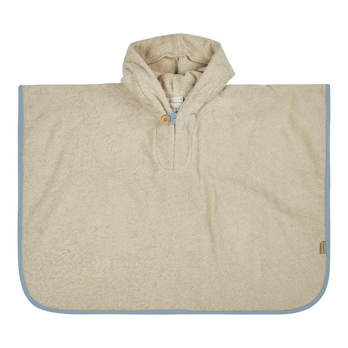 A baby towel poncho for easy drying-up when kids are out of the water, in a pool or by the sea.  Available at babymarkt.com