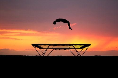 trampoline outdoor sunset jump