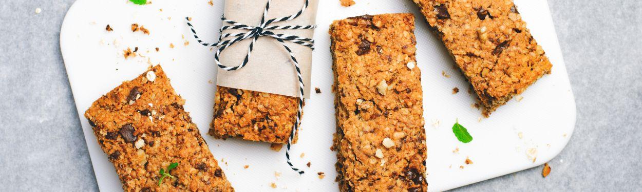 Cereal bars made at home ready for snacks with kids on-the-go and school lunches.  