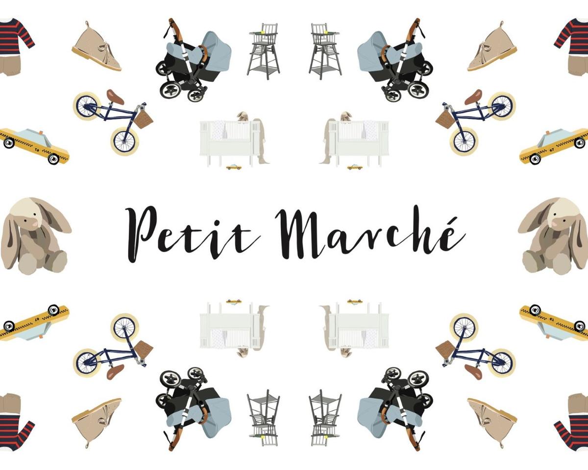 The logo of Petit Marche app, where parents can buy and sell pre-loved children's clothes sustainably. It is available on the apple store and google play for all over Switzerland.