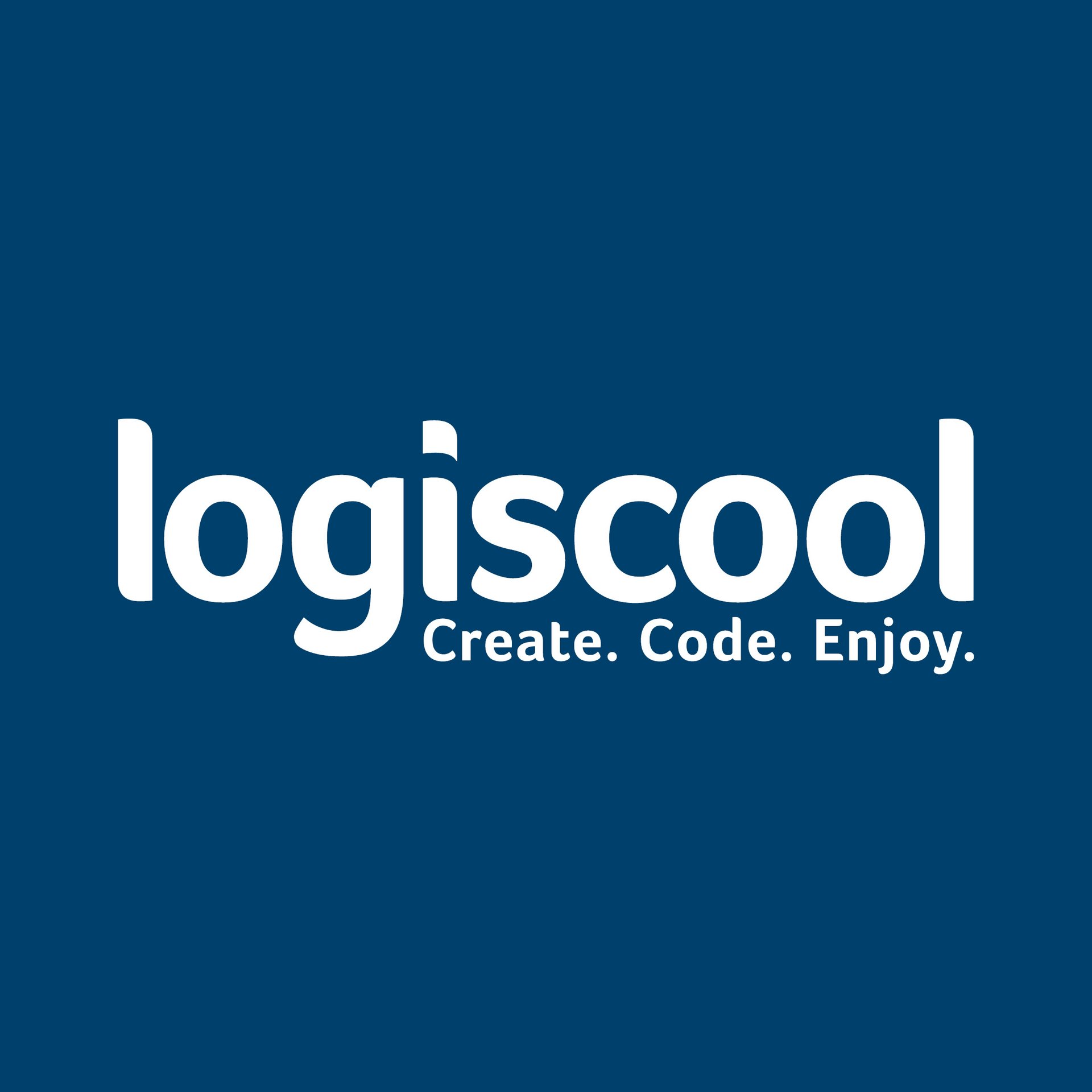 The logiscool logo in white fonts with a blue background.  