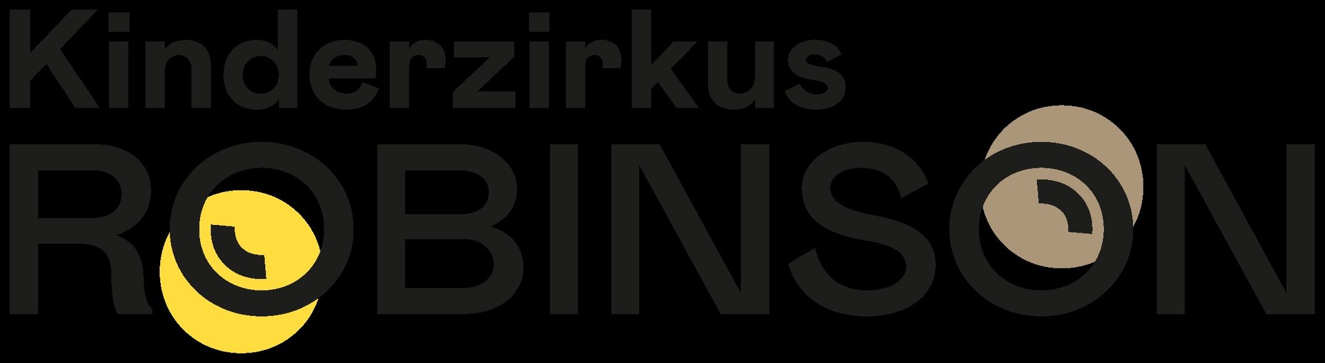 A black and white version of the logo of the Robinson Kinderzirkus in Switzerland.  