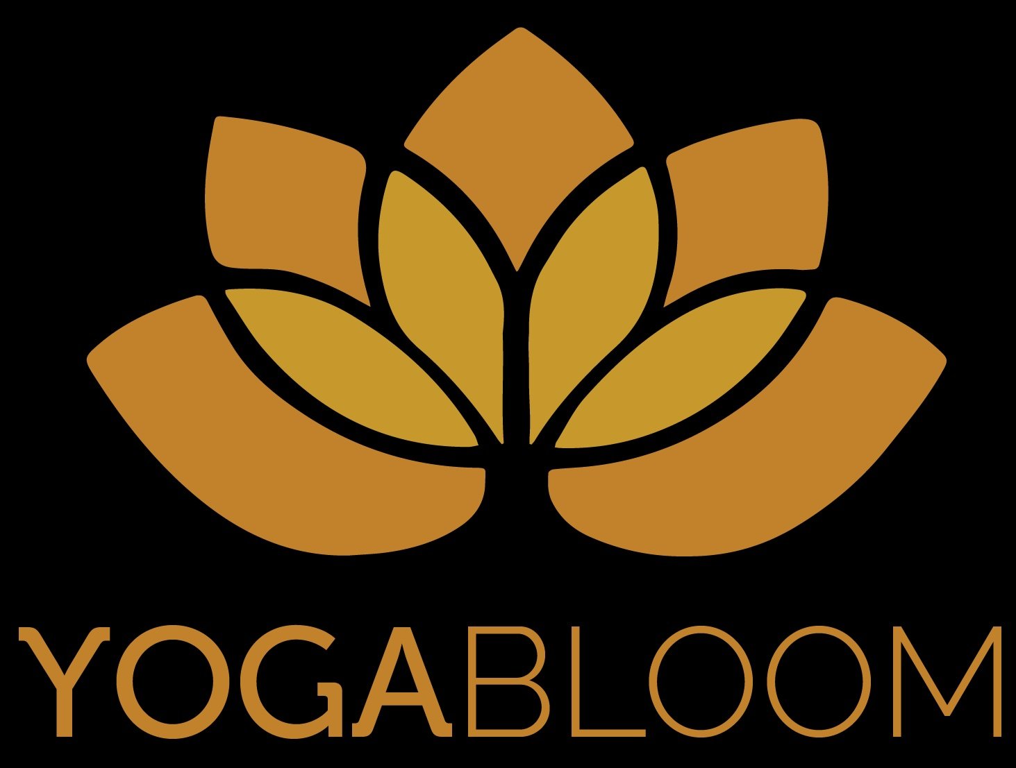 A gold lotus on a black background, the logo of the family friendly yoga studio in Basel, Switzerland.  