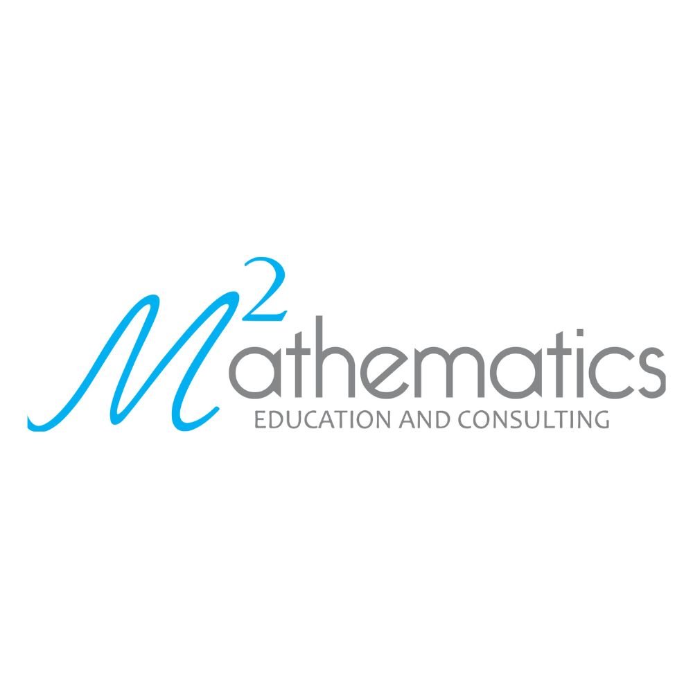 The logo in gray and blue of m2 mathematics and consulting, personalised support for mathematics for kids, problem-solving skills and interactive workshops..