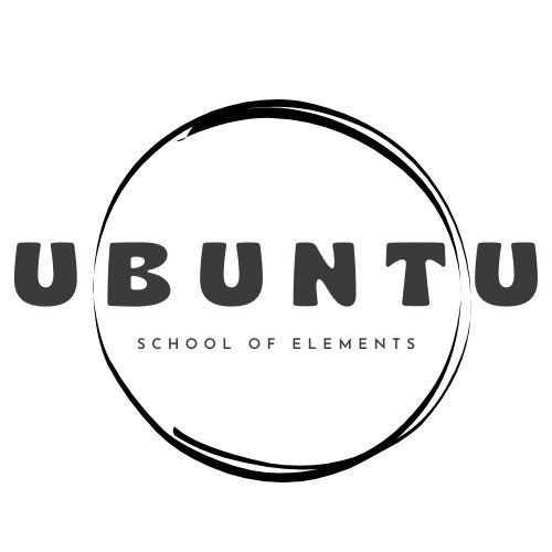 A black logo on a white background showing a circle with the Ubuntu School of Elements over it.  