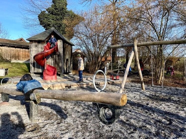 A photo from the family-friendly playground Zur Weid in Mettmenstetten near Zug, Switzerland.  It is in a natural enviroment full of activities for children and farm animals that children can pet and observe.
